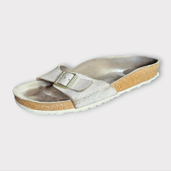 Birkenstock Madrid Washed Metallic Rose Gold Sandals - Picture 1 of 7